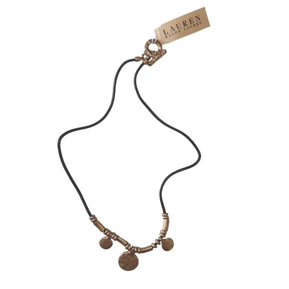 Lauren Ralph Lauren Jewelry - Lauren Ralph Lauren Gold Disc Charm Faux Leather Cord Necklace